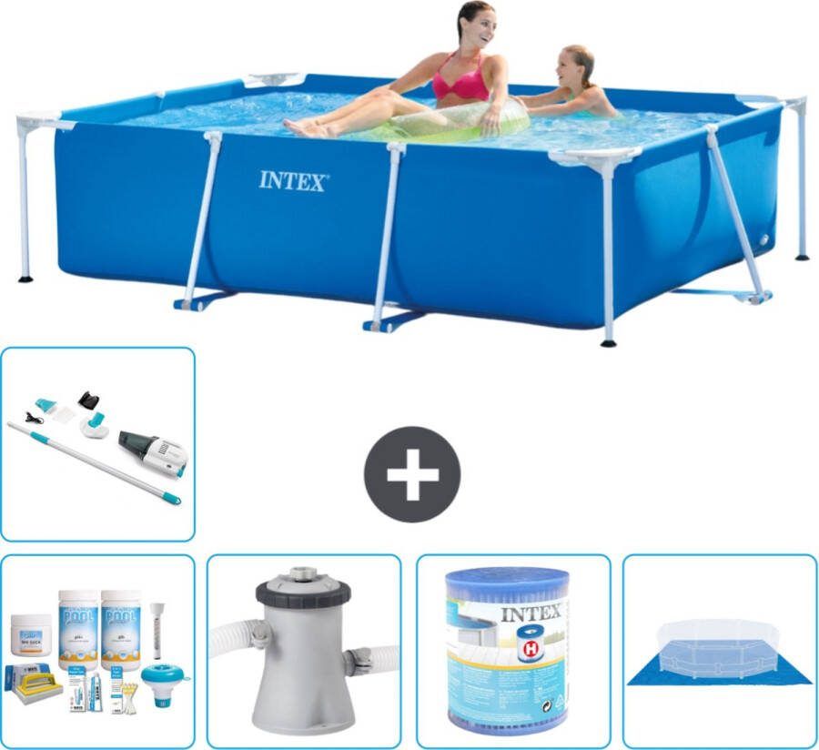 Intex Frame Pool Intex Rechthoekig Frame Zwembad 220 x 150 x 60 cm Blauw Inclusief Onderhoudspakket Zwembadfilterpomp Filter Grondzeil Stofzuiger