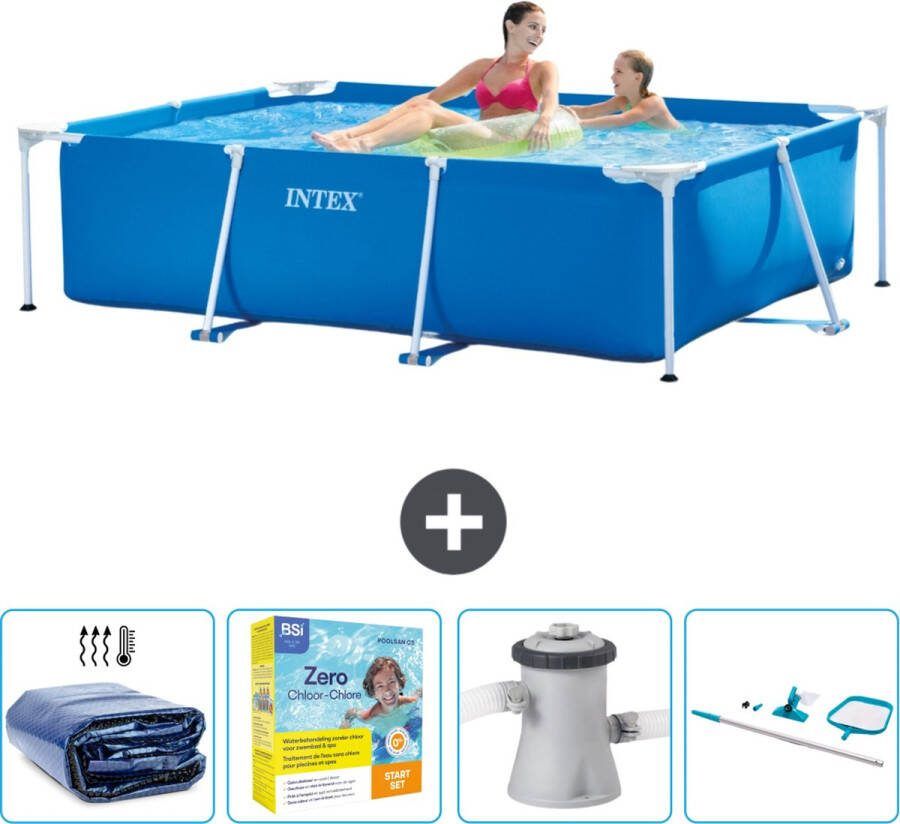 Intex Frame Pool Intex Rechthoekig Frame Zwembad 220 x 150 x 60 cm Blauw Inclusief Solarzeil Onderhoudspakket Zwembadfilterpomp Schoonmaakset