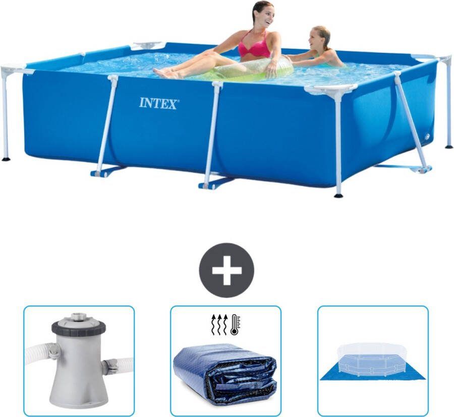 Intex Frame Pool Intex Rechthoekig Frame Zwembad 220 x 150 x 60 cm Blauw Inclusief Zwembadfilterpomp Solarzeil Grondzeil
