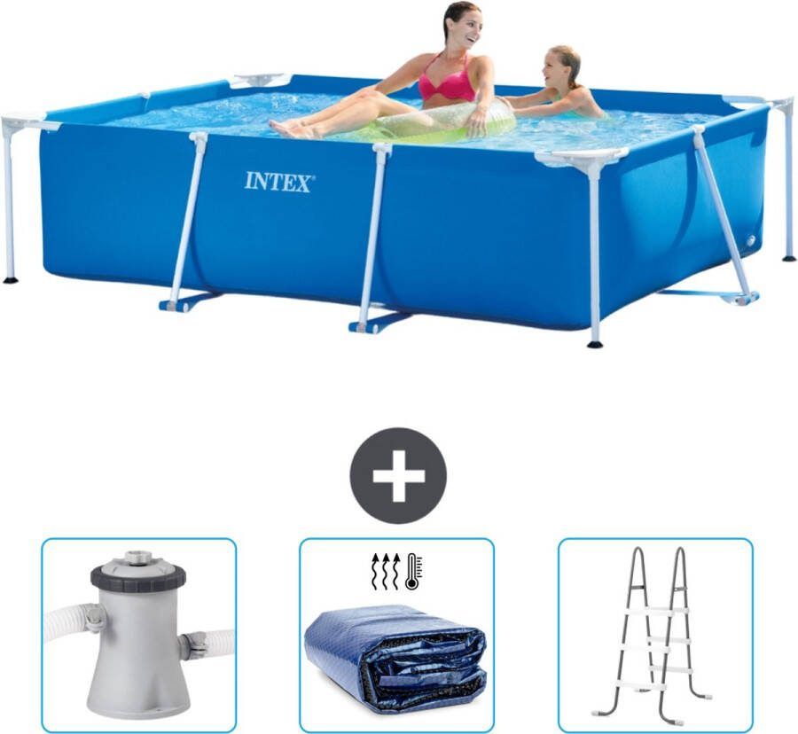 Intex Frame Pool Intex Rechthoekig Frame Zwembad 220 x 150 x 60 cm Blauw Inclusief Zwembadfilterpomp Solarzeil Ladder