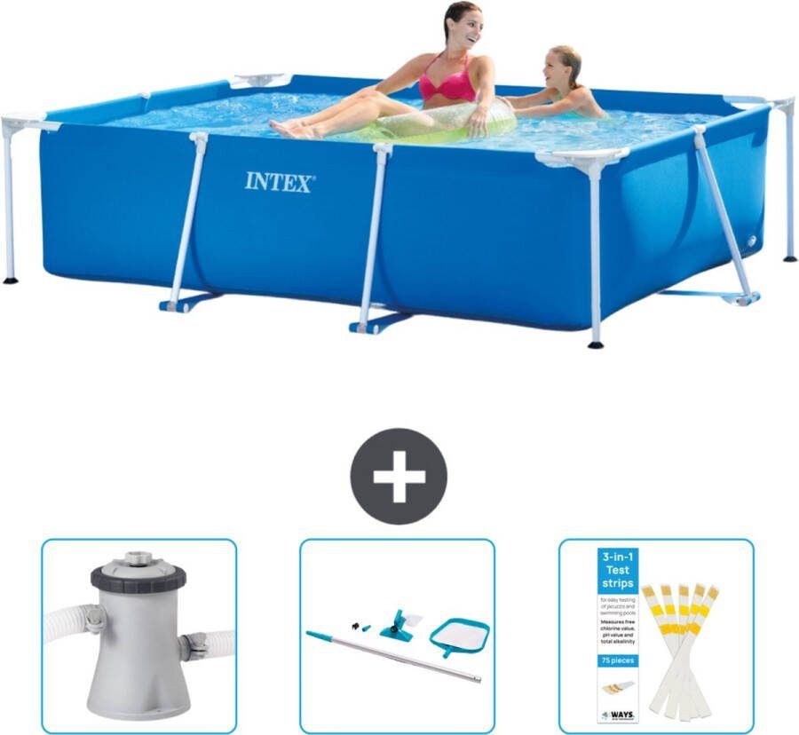 Intex Frame Pool Intex Rechthoekig Frame Zwembad 220 x 150 x 60 cm Blauw Inclusief Zwembadfilterpomp Schoonmaakset Testrips