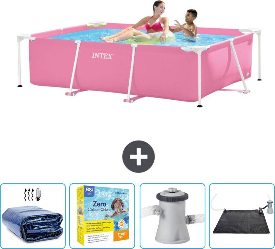 Intex Frame Pool Intex Rechthoekig Frame Zwembad 220 x 150 x 60 cm Roze Inclusief Solarzeil Onderhoudspakket Zwembadfilterpomp Solar Mat