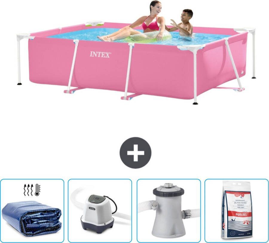 Intex Frame Pool Intex Rechthoekig Frame Zwembad 220 x 150 x 60 cm Roze Inclusief Solarzeil Zoutwatersysteem Zwembadfilterpomp Zwembadzout