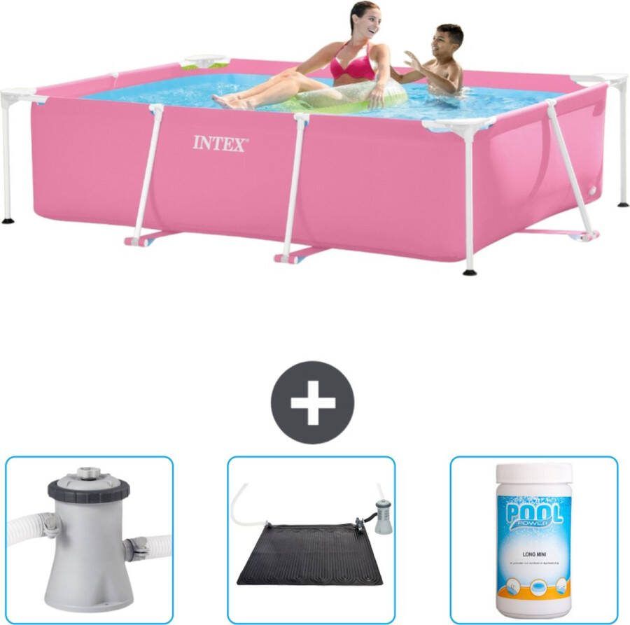 Intex Frame Pool Intex Rechthoekig Frame Zwembad 220 x 150 x 60 cm Roze Inclusief Zwembadfilterpomp Solar Mat Chloor