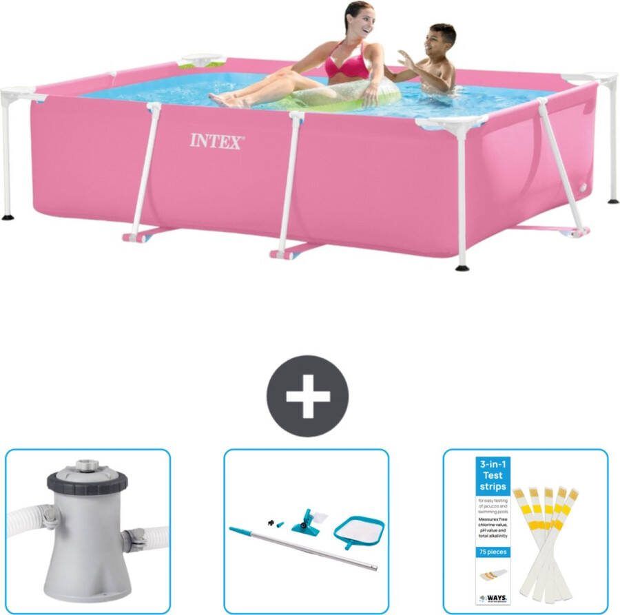 Intex Frame Pool Intex Rechthoekig Frame Zwembad 220 x 150 x 60 cm Roze Inclusief Zwembadfilterpomp Schoonmaakset Testrips