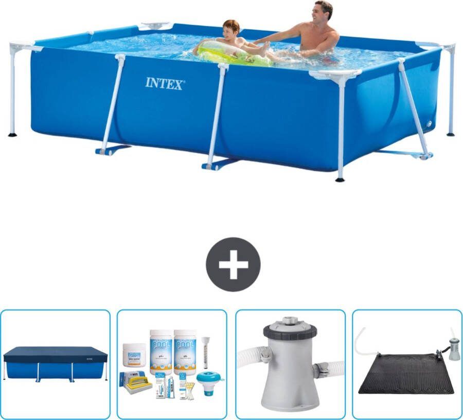 Intex Frame Pool Intex Rechthoekig Frame Zwembad 260 x 160 x 65 cm Blauw Inclusief Afdekzeil Onderhoudspakket Zwembadfilterpomp Solar Mat