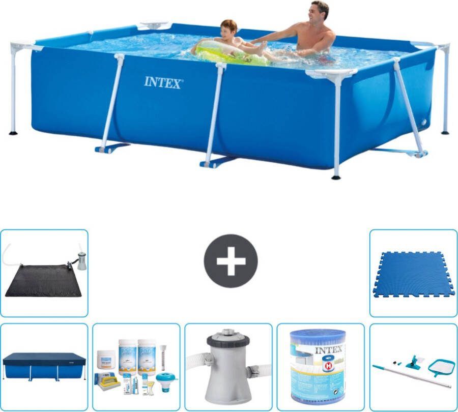 Intex Frame Pool Intex Rechthoekig Frame Zwembad 260 x 160 x 65 cm Blauw Inclusief Afdekzeil Onderhoudspakket Zwembadfilterpomp Filter Schoonmaakset Solar Mat Vloertegels