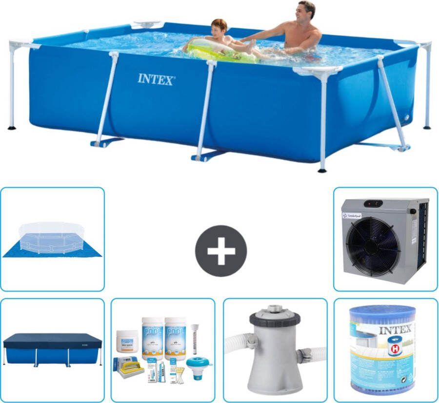 Intex Frame Pool Intex Rechthoekig Frame Zwembad 260 x 160 x 65 cm Blauw Inclusief Afdekzeil Onderhoudspakket Zwembadfilterpomp Filter Grondzeil Warmtepomp