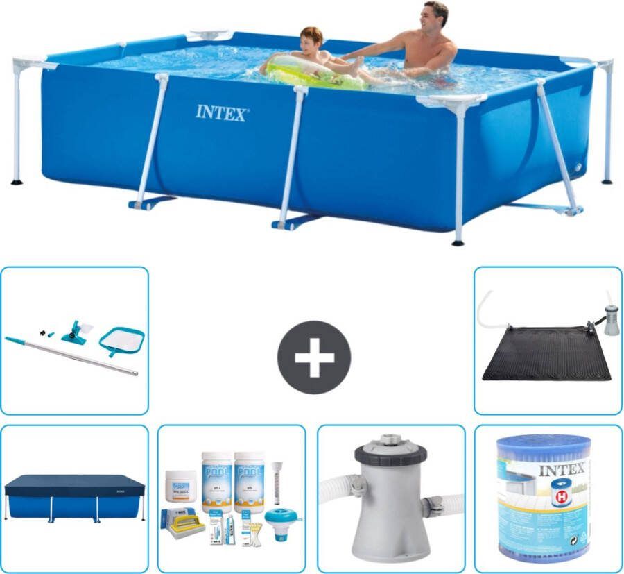 Intex Frame Pool Intex Rechthoekig Frame Zwembad 260 x 160 x 65 cm Blauw Inclusief Afdekzeil Onderhoudspakket Zwembadfilterpomp Filter Schoonmaakset Solar Mat