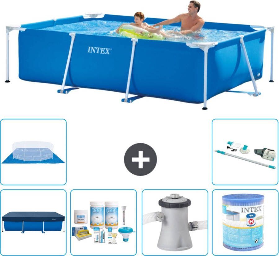 Intex Frame Pool Intex Rechthoekig Frame Zwembad 260 x 160 x 65 cm Blauw Inclusief Afdekzeil Onderhoudspakket Zwembadfilterpomp Filter Grondzeil Stofzuiger