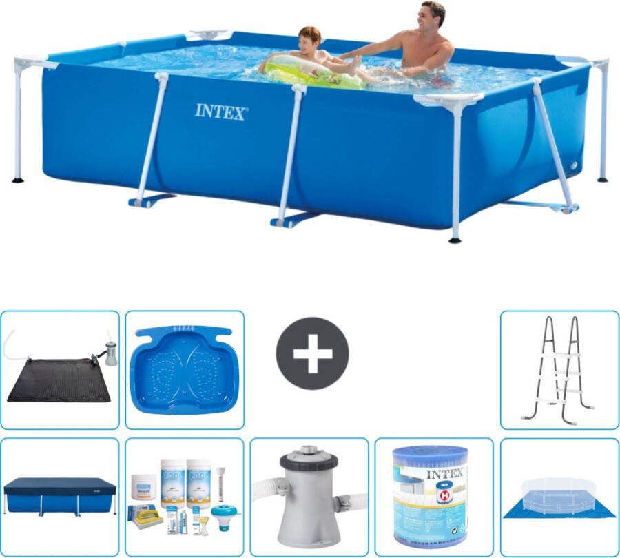 Intex Frame Pool Intex Rechthoekig Frame Zwembad 260 x 160 x 65 cm Blauw Inclusief Afdekzeil Onderhoudspakket Zwembadfilterpomp Filter Grondzeil Solar Mat Ladder Voetenbad