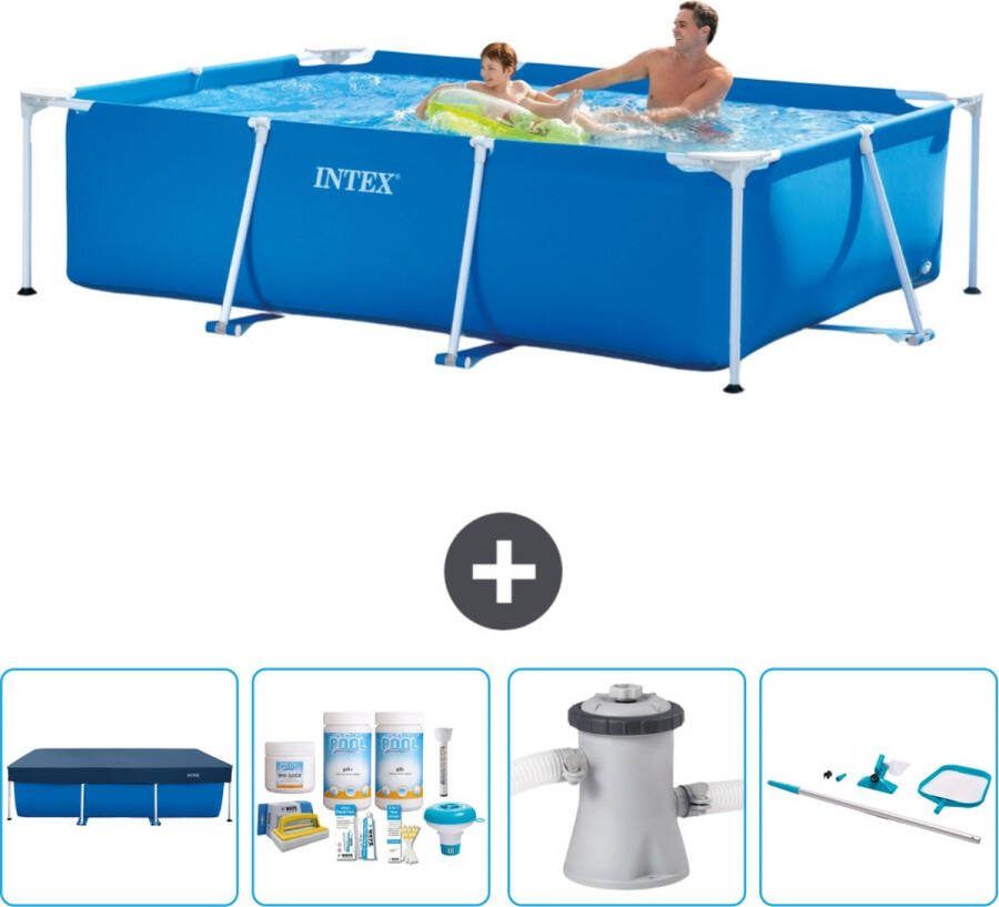 Intex Frame Pool Intex Rechthoekig Frame Zwembad 260 x 160 x 65 cm Blauw Inclusief Afdekzeil Onderhoudspakket Zwembadfilterpomp Schoonmaakset