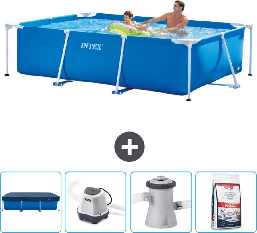 Intex Frame Pool Intex Rechthoekig Frame Zwembad 260 x 160 x 65 cm Blauw Inclusief Afdekzeil Zoutwatersysteem Zwembadfilterpomp Zwembadzout