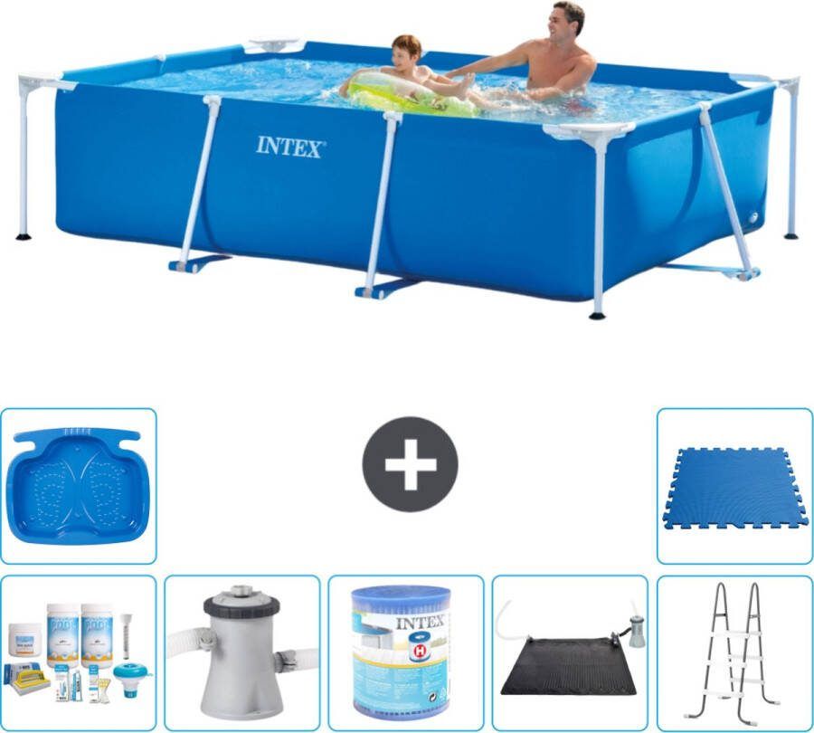 Intex Frame Pool Intex Rechthoekig Frame Zwembad 260 x 160 x 65 cm Blauw Inclusief Onderhoudspakket Zwembadfilterpomp Filter Solar Mat Ladder Voetenbad Vloertegels