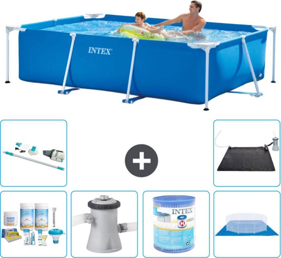 Intex Frame Pool Intex Rechthoekig Frame Zwembad 260 x 160 x 65 cm Blauw Inclusief Onderhoudspakket Zwembadfilterpomp Filter Grondzeil Stofzuiger Solar Mat