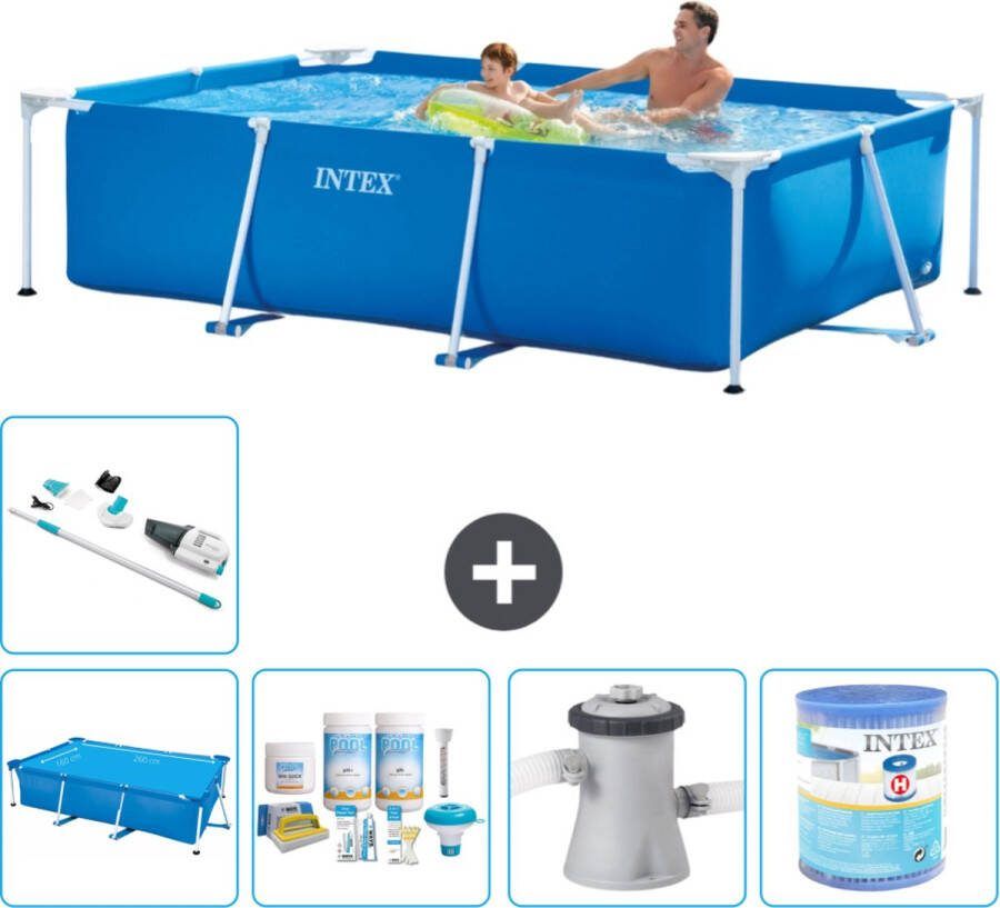 Intex Frame Pool Intex Rechthoekig Frame Zwembad 260 x 160 x 65 cm Blauw Inclusief Solarzeil Onderhoudspakket Zwembadfilterpomp Filter Stofzuiger