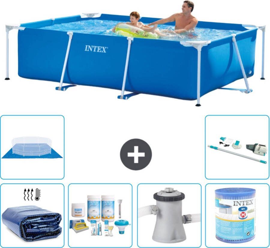 Intex Frame Pool Intex Rechthoekig Frame Zwembad 260 x 160 x 65 cm Blauw Inclusief Solarzeil Onderhoudspakket Zwembadfilterpomp Filter Grondzeil Stofzuiger
