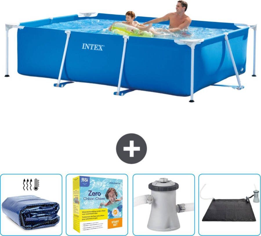 Intex Frame Pool Intex Rechthoekig Frame Zwembad 260 x 160 x 65 cm Blauw Inclusief Solarzeil Onderhoudspakket Zwembadfilterpomp Solar Mat