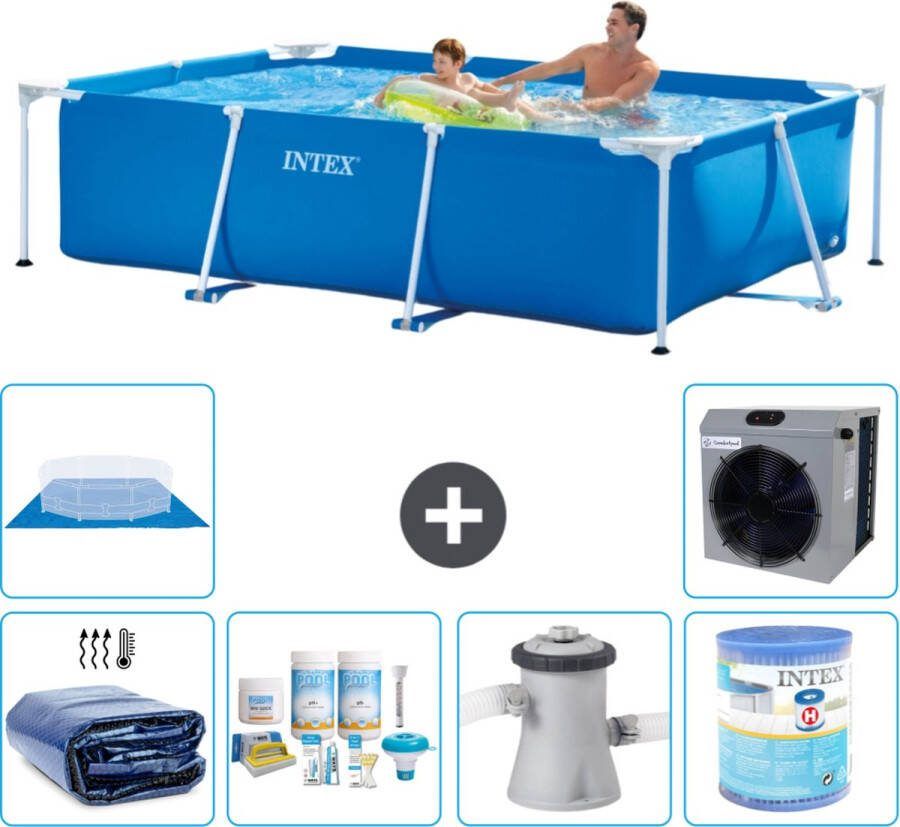 Intex Frame Pool Intex Rechthoekig Frame Zwembad 260 x 160 x 65 cm Blauw Inclusief Solarzeil Onderhoudspakket Zwembadfilterpomp Filter Grondzeil Warmtepomp