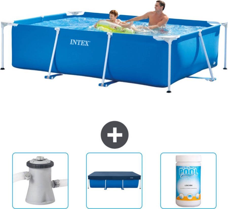 Intex Frame Pool Intex Rechthoekig Frame Zwembad 260 x 160 x 65 cm Blauw Inclusief Zwembadfilterpomp Afdekzeil Chloor