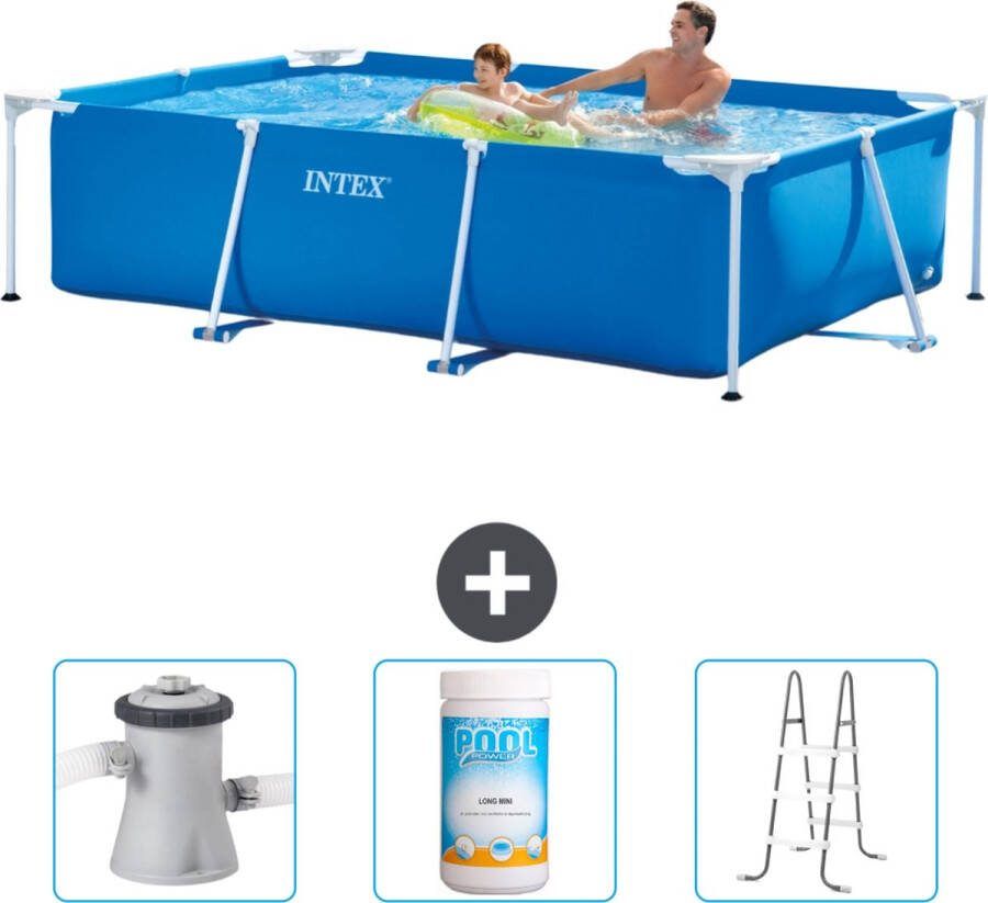 Intex Frame Pool Intex Rechthoekig Frame Zwembad 260 x 160 x 65 cm Blauw Inclusief Zwembadfilterpomp Chloor Ladder