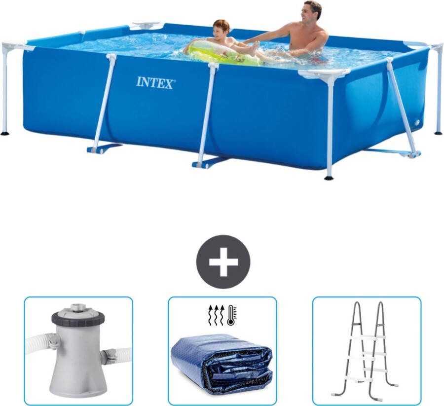 Intex Frame Pool Intex Rechthoekig Frame Zwembad 260 x 160 x 65 cm Blauw Inclusief Zwembadfilterpomp Solarzeil Ladder