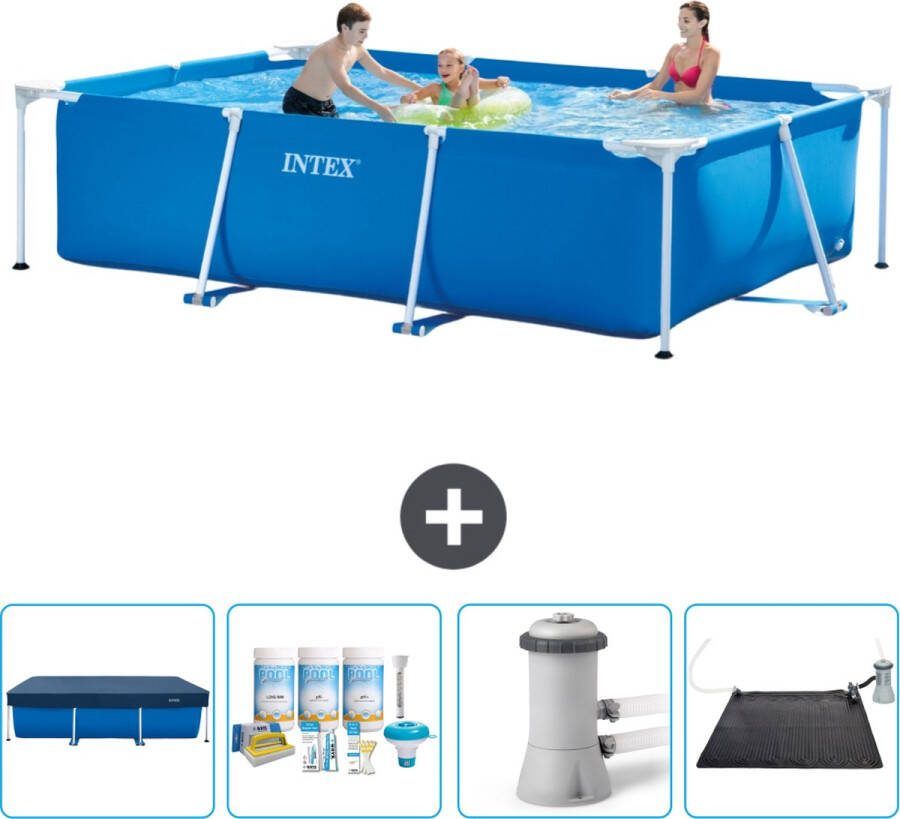 Intex Frame Pool Intex Rechthoekig Frame Zwembad 300 x 200 x 75 cm Blauw Inclusief Afdekzeil Onderhoudspakket Zwembadfilterpomp Solar Mat