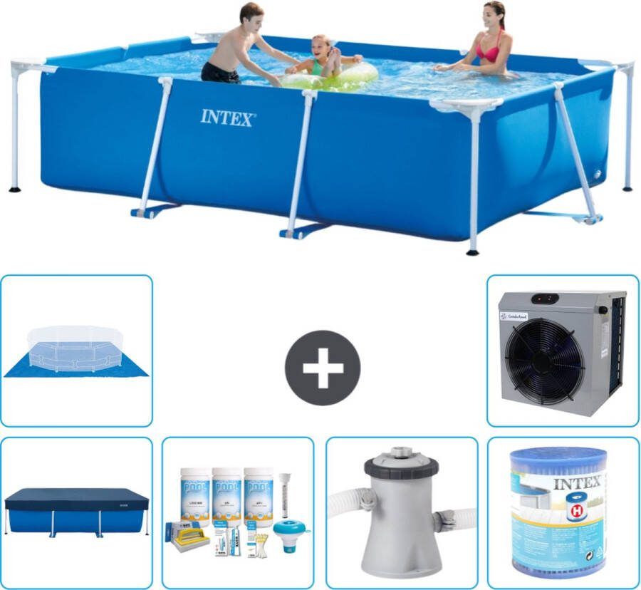 Intex Frame Pool Intex Rechthoekig Frame Zwembad 300 x 200 x 75 cm Blauw Inclusief Afdekzeil Onderhoudspakket Zwembadfilterpomp Filter Grondzeil Warmtepomp