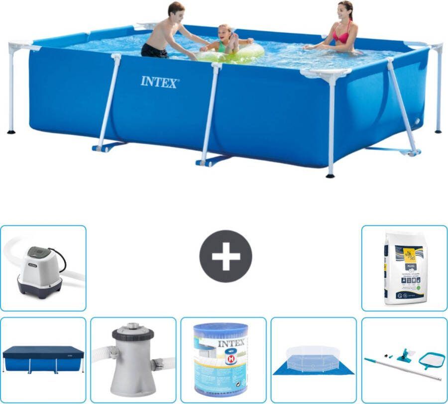 Intex Frame Pool Intex Rechthoekig Frame Zwembad 300 x 200 x 75 cm Blauw Inclusief Afdekzeil Zwembadfilterpomp Filter Grondzeil Schoonmaakset Zoutwatersysteem Zwembadzout
