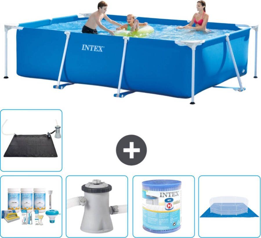 Intex Frame Pool Intex Rechthoekig Frame Zwembad 300 x 200 x 75 cm Blauw Inclusief Onderhoudspakket Zwembadfilterpomp Filter Grondzeil Solar Mat