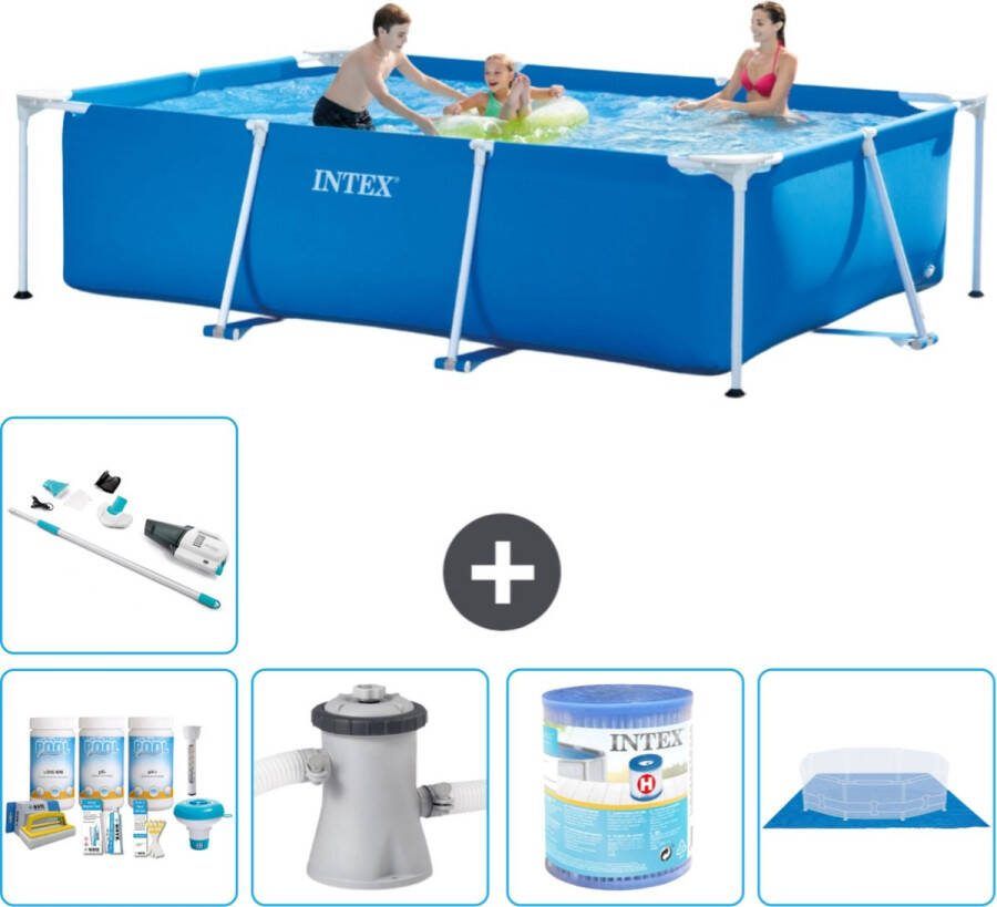Intex Frame Pool Intex Rechthoekig Frame Zwembad 300 x 200 x 75 cm Blauw Inclusief Onderhoudspakket Zwembadfilterpomp Filter Grondzeil Stofzuiger