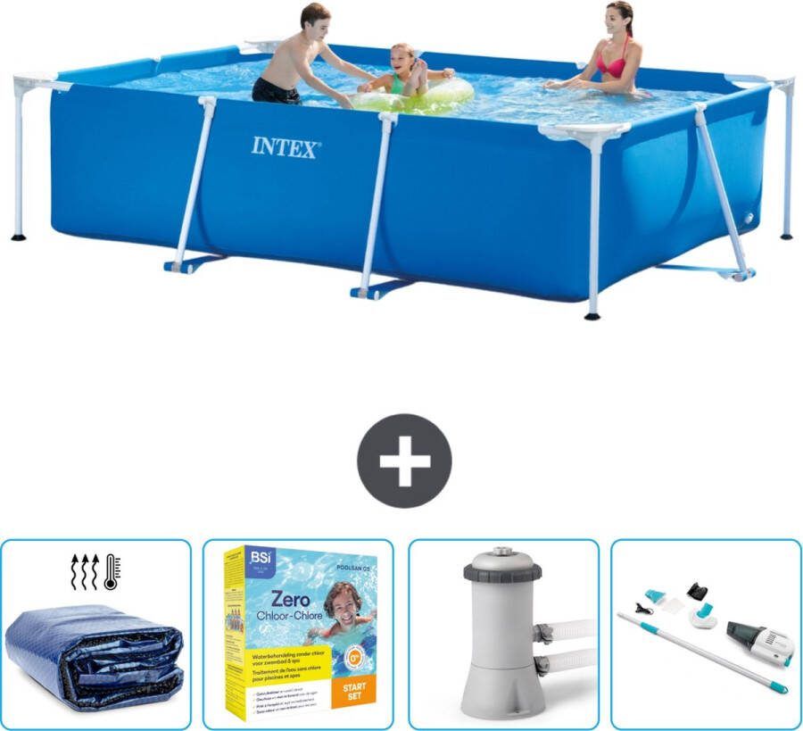 Intex Frame Pool Intex Rechthoekig Frame Zwembad 300 x 200 x 75 cm Blauw Inclusief Solarzeil Onderhoudspakket Zwembadfilterpomp Stofzuiger