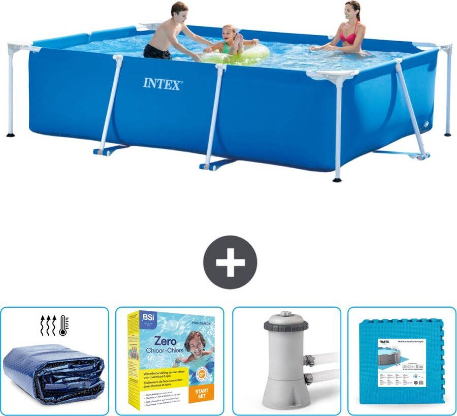 Intex Frame Pool Intex Rechthoekig Frame Zwembad 300 x 200 x 75 cm Blauw Inclusief Solarzeil Onderhoudspakket Zwembadfilterpomp Vloertegels