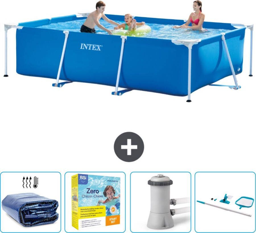 Intex Frame Pool Intex Rechthoekig Frame Zwembad 300 x 200 x 75 cm Blauw Inclusief Solarzeil Onderhoudspakket Zwembadfilterpomp Schoonmaakset