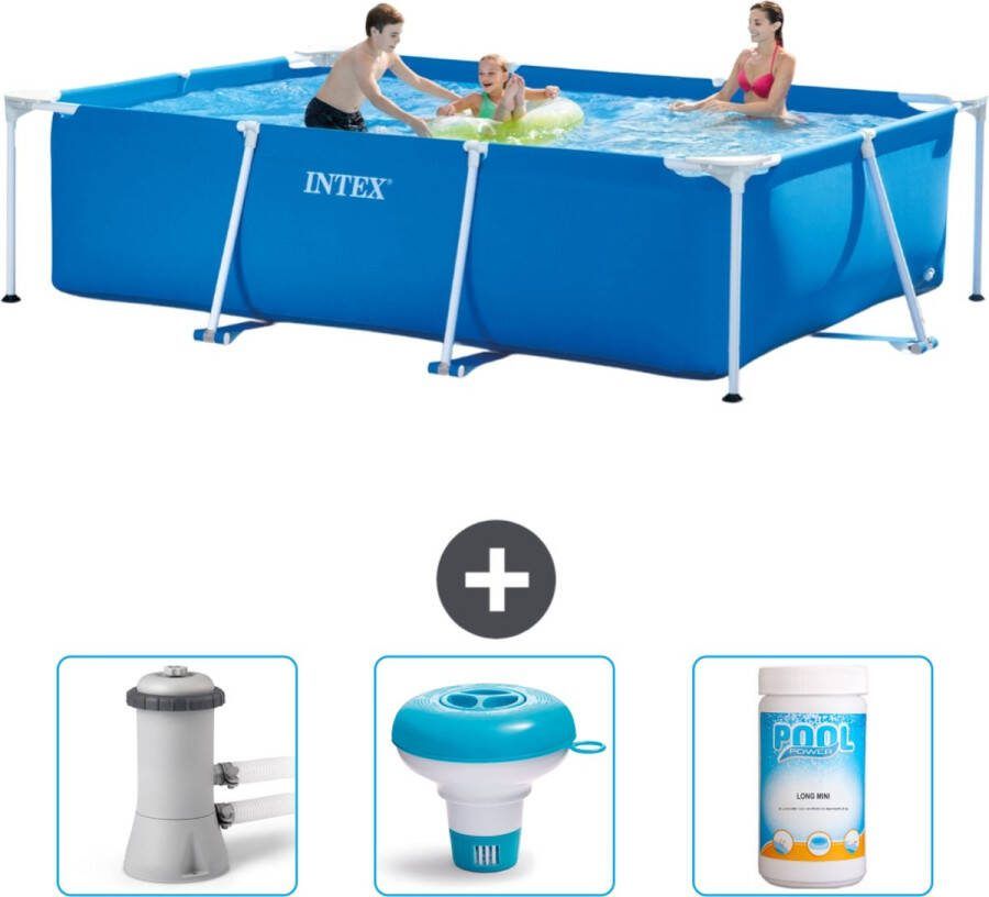 Intex Frame Pool Intex Rechthoekig Frame Zwembad 300 x 200 x 75 cm Blauw Inclusief Zwembadfilterpomp Chloordrijver Chloor