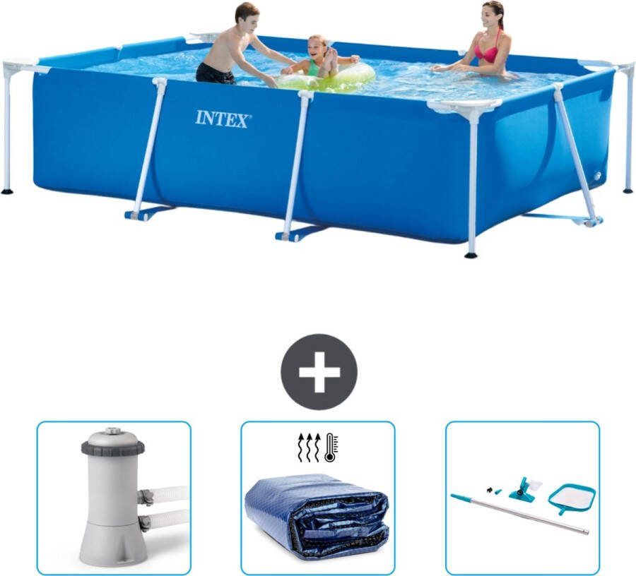 Intex Frame Pool Intex Rechthoekig Frame Zwembad 300 x 200 x 75 cm Blauw Inclusief Zwembadfilterpomp Solarzeil Schoonmaakset