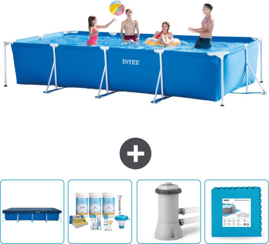Intex Frame Pool Intex Rechthoekig Frame Zwembad 450 x 220 x 84 cm Blauw Inclusief Afdekzeil Onderhoudspakket Zwembadfilterpomp Vloertegels