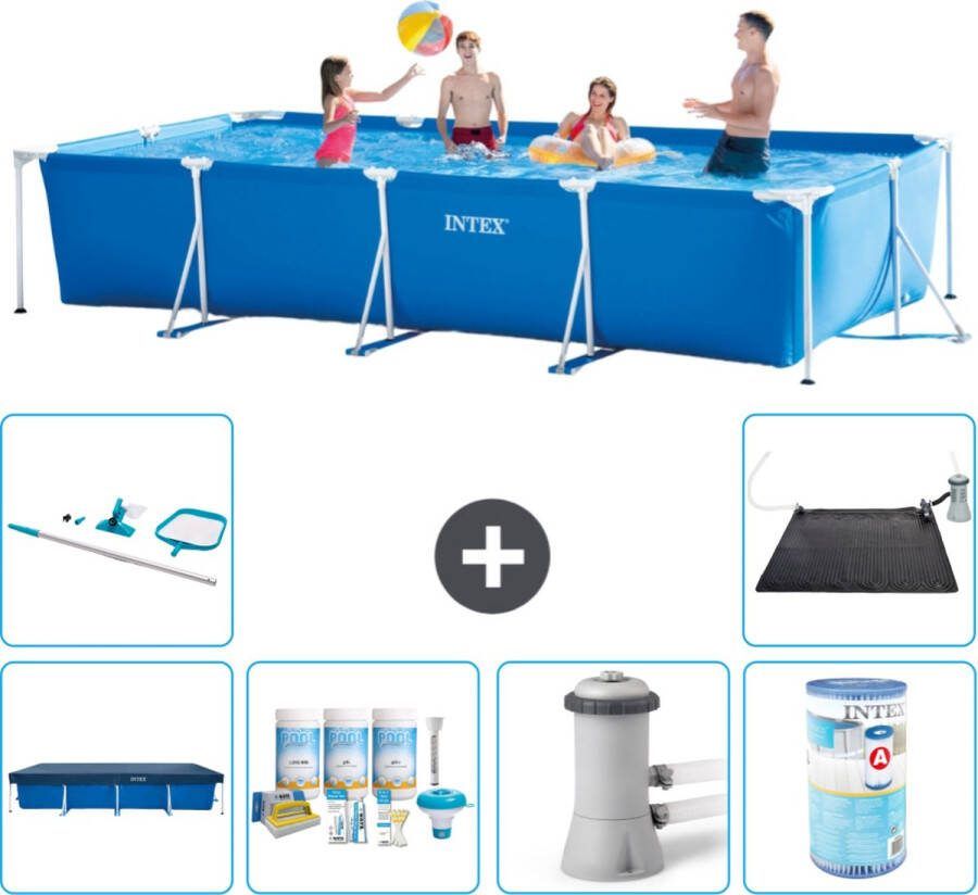 Intex Frame Pool Intex Rechthoekig Frame Zwembad 450 x 220 x 84 cm Blauw Inclusief Afdekzeil Onderhoudspakket Zwembadfilterpomp Filter Schoonmaakset Solar Mat