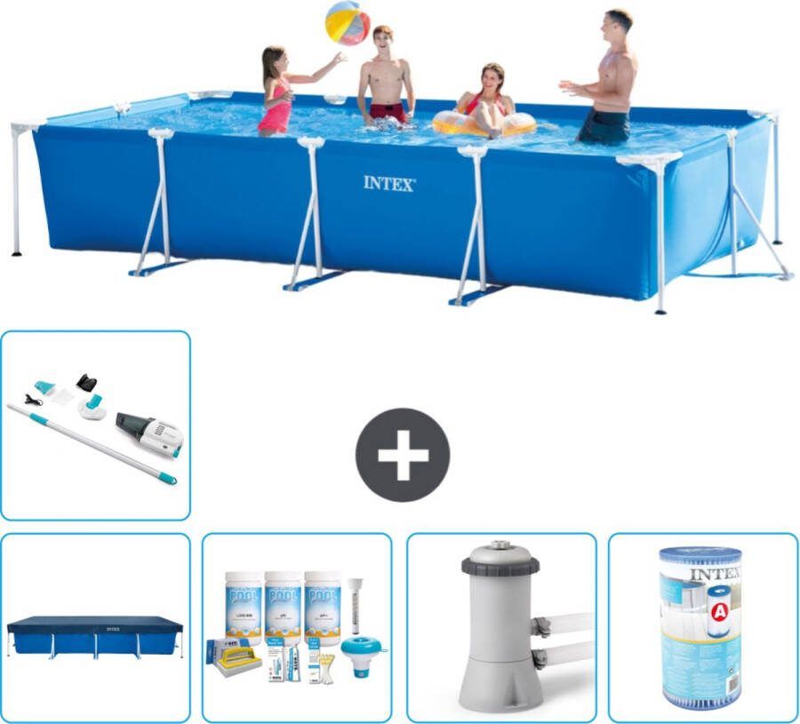 Intex Frame Pool Intex Rechthoekig Frame Zwembad 450 x 220 x 84 cm Blauw Inclusief Afdekzeil Onderhoudspakket Zwembadfilterpomp Filter Stofzuiger