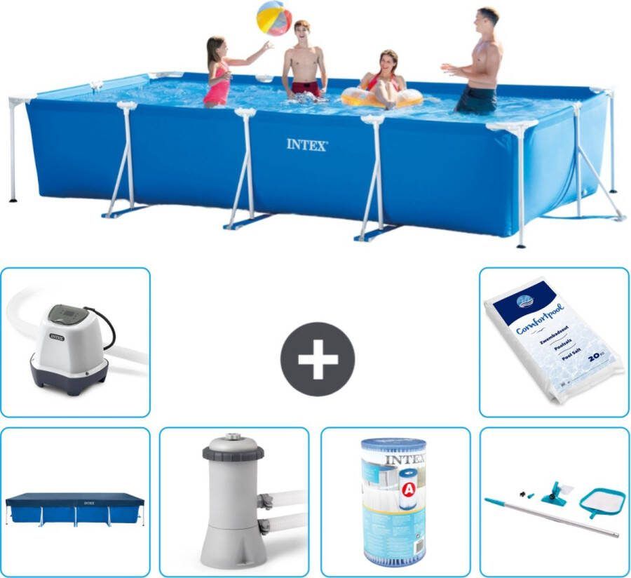Intex Frame Pool Intex Rechthoekig Frame Zwembad 450 x 220 x 84 cm Blauw Inclusief Afdekzeil Zwembadfilterpomp Filter Schoonmaakset Zoutwatersysteem Zwembadzout