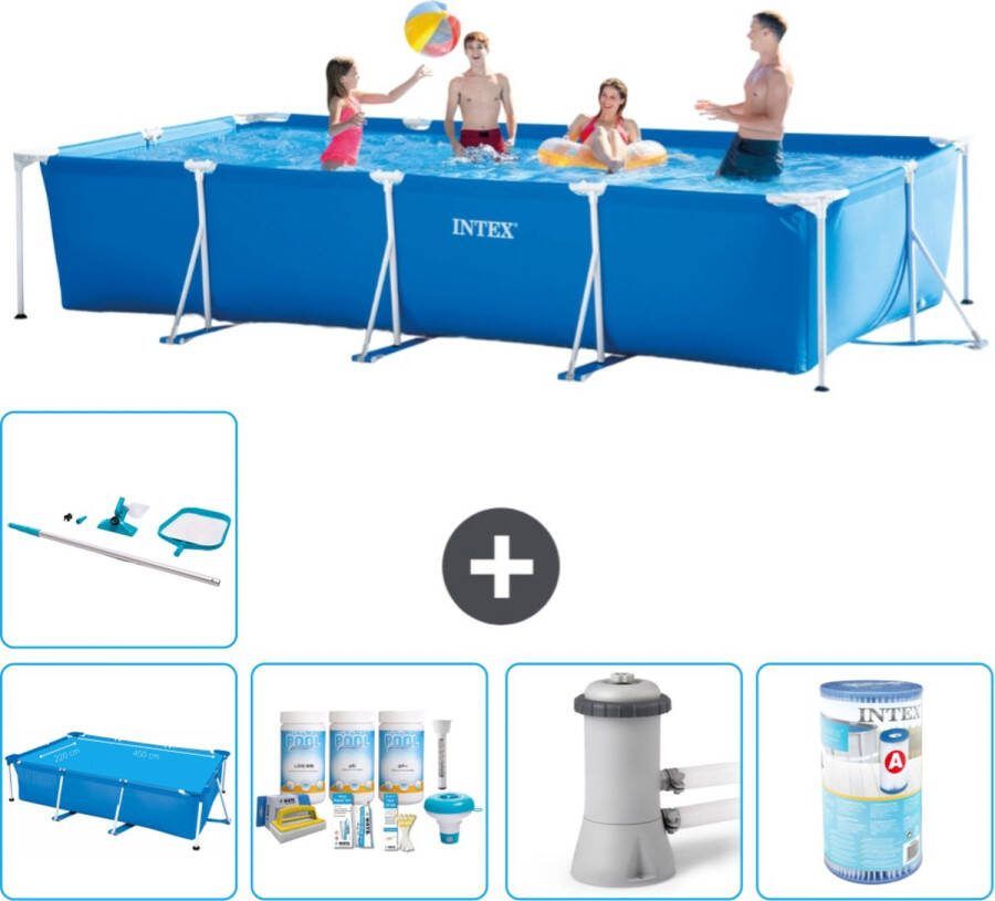 Intex Frame Pool Intex Rechthoekig Frame Zwembad 450 x 220 x 84 cm Blauw Inclusief Solarzeil Onderhoudspakket Zwembadfilterpomp Filter Schoonmaakset