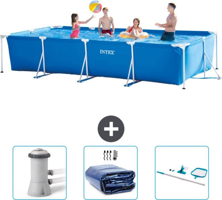 Intex Frame Pool Intex Rechthoekig Frame Zwembad 450 x 220 x 84 cm Blauw Inclusief Zwembadfilterpomp Solarzeil Schoonmaakset