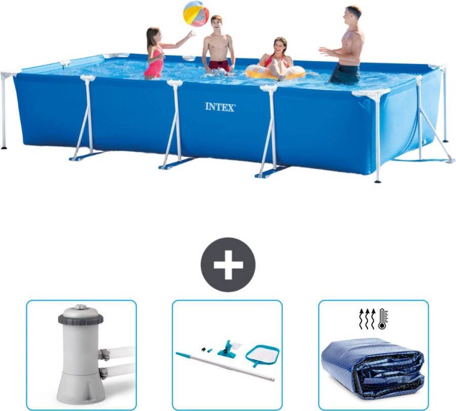 Intex Frame Pool Intex Rechthoekig Frame Zwembad 450 x 220 x 84 cm Blauw Inclusief Zwembadfilterpomp Schoonmaakset Solarzeil