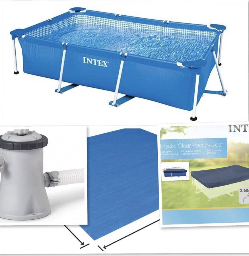 Intex Frame Pool Opzetzwembad 260 x 160 x 65 cm + filterpomp + afdekzeil + grondzeil