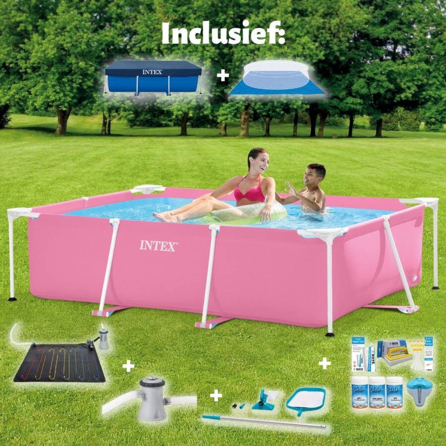 Intex Frame Pool Zwembad Opzetzwembad Compleet pakket Rechthoekig 220 x 150 x 60 cm Roze Inclusief Pomp & Overige Accessoires