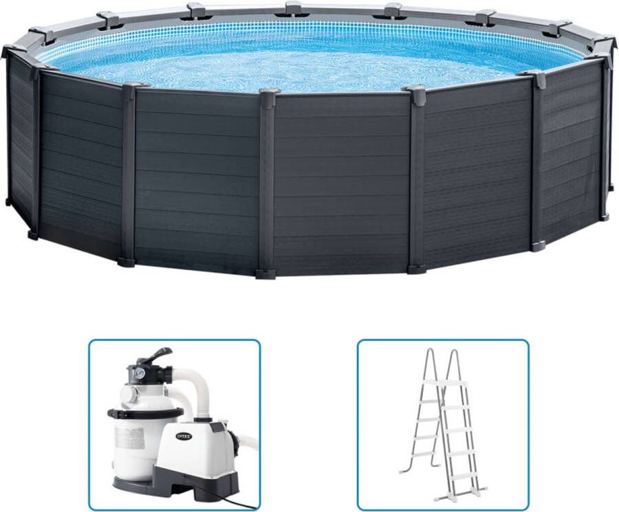 Intex Graphite Panel Pool 478x124 cm met zandfilter ladder afdek- en grondzeil Model 2022
