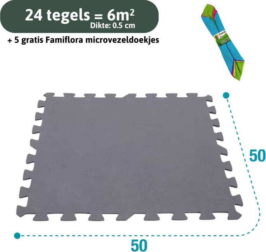 Intex grijze zwembadtegels 29084 6m² 24 tegels van 50x50 cm (=6m²) Dikte vloertegels 5MM Met 5 gratis Famiflora microvezeldoeken