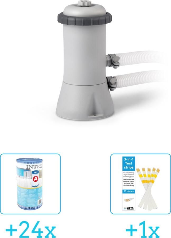 Intex 28604GS Filterpomp 2.271 liter per uur inclusief Filter Cardridge Type A (24 stuks) & WAYS Testrips (1 stuks)