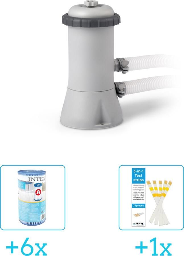 Intex 28604GS Filterpomp 2.271 liter per uur inclusief Filter Cardridge Type A (6 stuks) & WAYS Testrips (1 stuks)