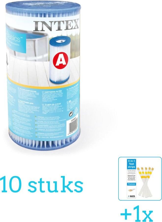 Intex Filter Cardridge Type A 10 stuks Voordeelverpakking Inclusief WAYS Testrips (1 stuks) Type A filter Geschikt voor 28604GS 28636GS 28638GS Pomp